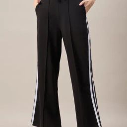 FEMEA Black Cotton Regular Fit Striped Track Pants-image-65
