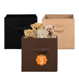 Kuber Industries Black & Beige 3 Pieces Non-Woven Cloth Organisers-25