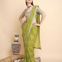 RATAN Bandhani Printed Chiffon Saree With Unstitched Blouse Piece-picture-4
