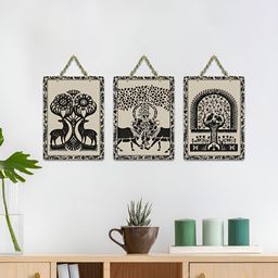 ArtVibes Beige & Black 3 Pieces Divine Mythical Printed Wooden Wall Hanging Decor-image-21