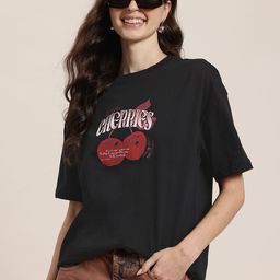 HERE&NOW Pure Cotton Typography Printed T-shirt-image-41