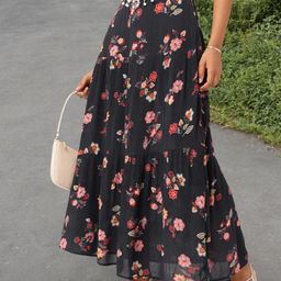 DressBerry Bohemian Rhapsody Floral Printed Tiered Flared Maxi Skirt-image-61
