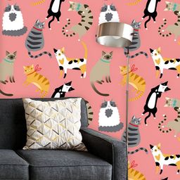 ArtzFolio Printed UV-Resistant Anti-Bacterial Cartoon Cats Peel & Stick Wallpaper-image-48