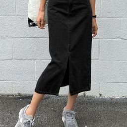 AAHWAN High Waist Front Slit Maxi Straight Skirt-image-95