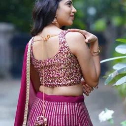 FABPIXEL Embroidered Sequinned Semi-Stitched Lehenga & Unstitched Blouse With Dupatta image 4