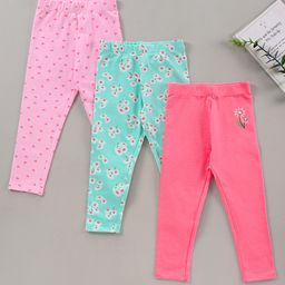 Babyhug Full Length Leggings Pack of 3 Floral Print - Pink Green-image-17