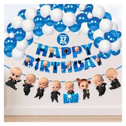 Zyozi Boss Baby Happy Birthday With Character Bunting Banner & Balloon Set Blue White - Pack of 27-16