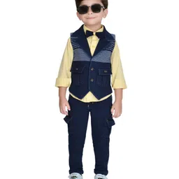 DOTSON Full Sleeves 3 Piece Cargo Party Suit with Denim Waistcoat - Yellow-picture-8