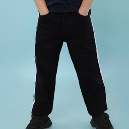 Instafab Cotton Contrast Side Tape Denim Jeans - Black-image-99
