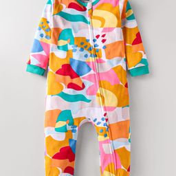 Babyhug 100% Cotton Knit Full Sleeves Romper With Abstract Print - Multicolour-picture-7