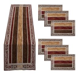 Kuber Industries Dining Table Runner SetRich Fabric Damask Pattern Table MatMulticlored Strips 6 Placemats for Restaurant & Home Decor,Set of 1,Maroon,-image-5