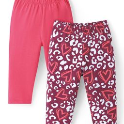 Doodle Poodle 100% Cotton Full Length Heart Printed LeggingsPack of 2 -Fandango Pink & Bright White-image-77