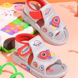 KATS Space Theme Detailed Velcro Closure Musical Sandals - Red-image-75