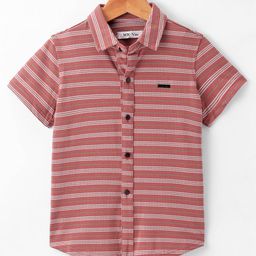 Kookie Kids Woven Half Sleeves Striped Shirt - Maroon-image-50