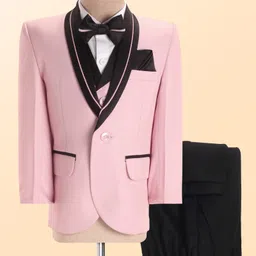 Robo Fry Woven Full Sleeves Solid Colour 4 Piece Party Suit with Bow - Pink-image-97