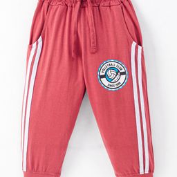 Taeko Single Jersey Knit Full Length Track Pant with Tape & Text Print - Red-image-28