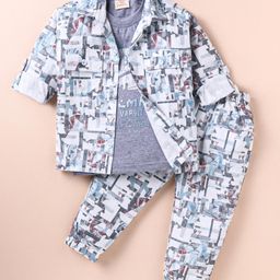 Rikidoos Full Sleeves Abstract Printed Shirt With Tee & Coordinating Pant - Light Blue & Grey-image-96