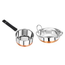 Omega Stainless Steel Copper Bottom Elite Cookware Set - 2Pcs (Saucepan - 1.2L, Kadai - 1.2L)-23