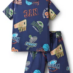 Pine Kids Single Jersey Knit Half Sleeves Shorts Night Suit With Text Print - Navy Blue-picture-32