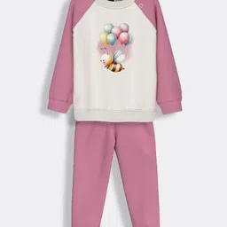 Orange Sugar Cotton Full Raglan Sleeves Bee Printed Sweatshirt & Joggers Set - Off White-image-104