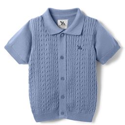 Yellow Apple Cotton Knitted Half Sleeves Shirt with Cable Knit Design - Sky Blue-image-69