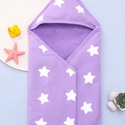 Babyhug Terry Knit Hooded Wrapper With Star Print L 73 x B 73 cm - Lavender-image-47