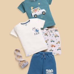 TOONYPORT Cotton Pack Of 2 Half Sleeves Baby Animals & Car Printed Coordinating Tees & Shorts Set - Multi Colour-image-48