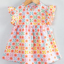 Hugsntugs Woven Cotton Sleeveless Frill Detailed Floral Printed Top - Multi Colour-image-87