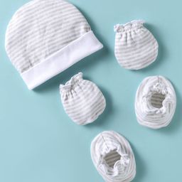 Ben Benny Interlock Knit Cap Mitten & Booties Set with Stripes White - Diameter 10 cm-10