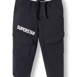 Babyhug French Terry Knit Full Length Lounge Pant With Text Print - Black-picture-28