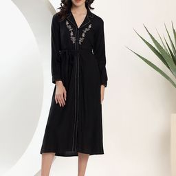 Justin Whyte Women Lapel Collar Embroidered Detailed Shirt Midi Dress-image-51