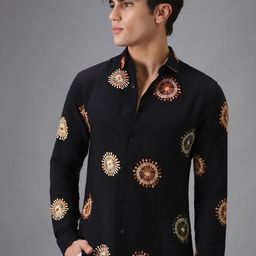 Banana Club Men Classic Slim Fit Floral Embroidered Casual Shirt-image-76