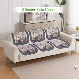 HOKIPO HeavenHue Cream-Coloured & Blue 2 Pieces Printed Polyester 3 Seater Sofa Covers-picture-27