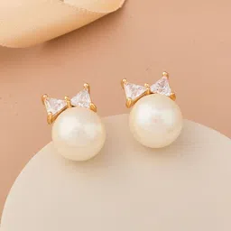GC PREMIUM JEWELLERY Stainless Steel Gold-Plated CZ Studded & Pearls Beaded Studs-image-62