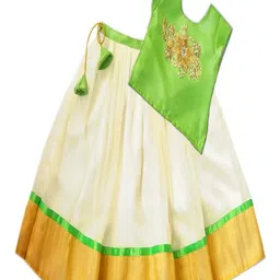 STANWELLS KIDS Girls Floral Embroidered Zari Ready To Wear Lehenga & Blouse-image-3