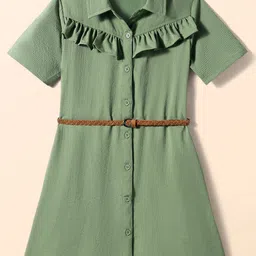 Hola Bonita Girl Shirt Collar Ruffles A-Line Dress Comes with a belt-image-18