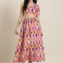 HERE&NOW Abstract Printed One Shoulder Top And Skirt-30