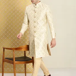 House of Pataudi Men Jashn Floral Embroidered Thread Work Zari Sherwani-picture-33