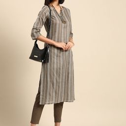 Anouk Women Grey Printed Pure Cotton Kurta with Trousers-image-97