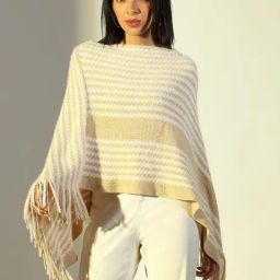 Showoff Beige Acrylic Regular Fit Stripes Poncho-picture-27