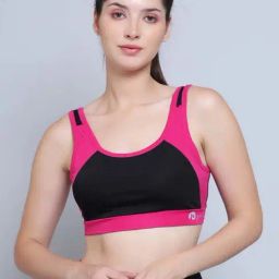 N-Gal Black & Pink Color-Block Sports Bra-image-73