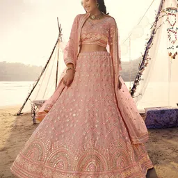 ODETTE Embroidered Organza Semi-Stitched Lehenga & Blouse With Dupatta-picture-25