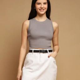 FEMEA Grey Cotton Solid Sleeveless Crop Top-image-18