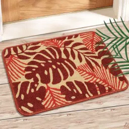 Saral Home Red & Beige Jute 1666 GSM Bath Mat - Set of 1-6