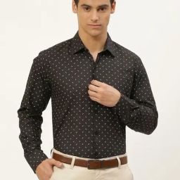 Sojanya Black Cotton Regular Fit Printed Shirt-image-12