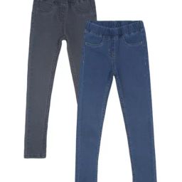 Tales & Stories Girls Blue & Grey Cotton Jeggings - Pack of 2-image-28