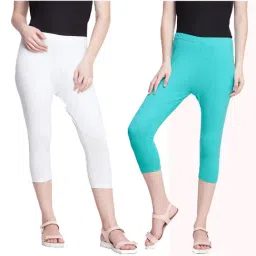 Dollar Missy White & Turquoise Cotton Capris (Pack  of 2)-image-48