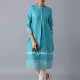 Folksong By W Blue Floral Print Straight Kurta-image-43