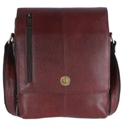 HiLEDER Brown Textured Medium Leather 11 inch Cross Body Bag-image-94