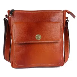 HiLEDER Orange Textured Medium Leather 8 inch Cross Body Bag-image-10